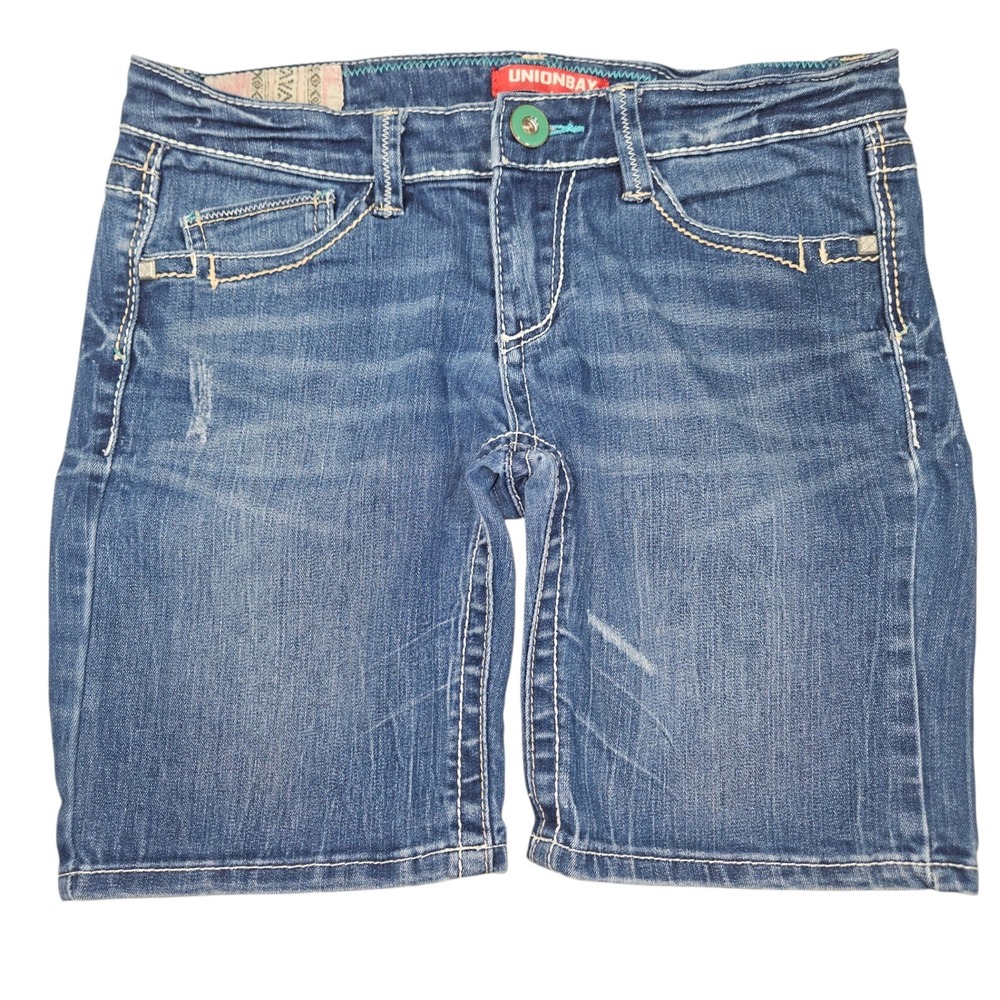 Unionbay VTG Y2K Embroidered Flap Pocket Denim Shorts Blue Sz 5